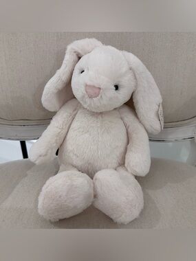 NWT Mon Ami Plush Bunny Stuffed Animal With Floral Ears - Soft Ivory